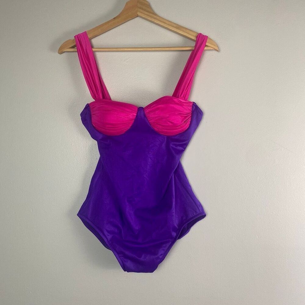 Vintage 80s/90s Colorblock One Piece Swimsuit- Made in USA